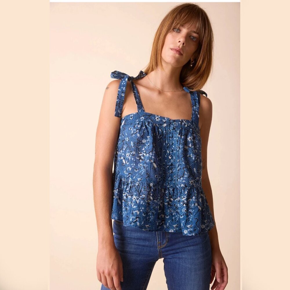 NWT - St. Roche Bluebell Top Indigo 2 Women's Blue Floral Halter